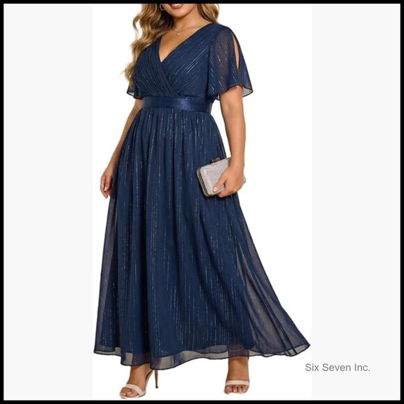 Chiffon Formal Dress V Neck A-Line Floor Length Bridesmaid Wedding Guest